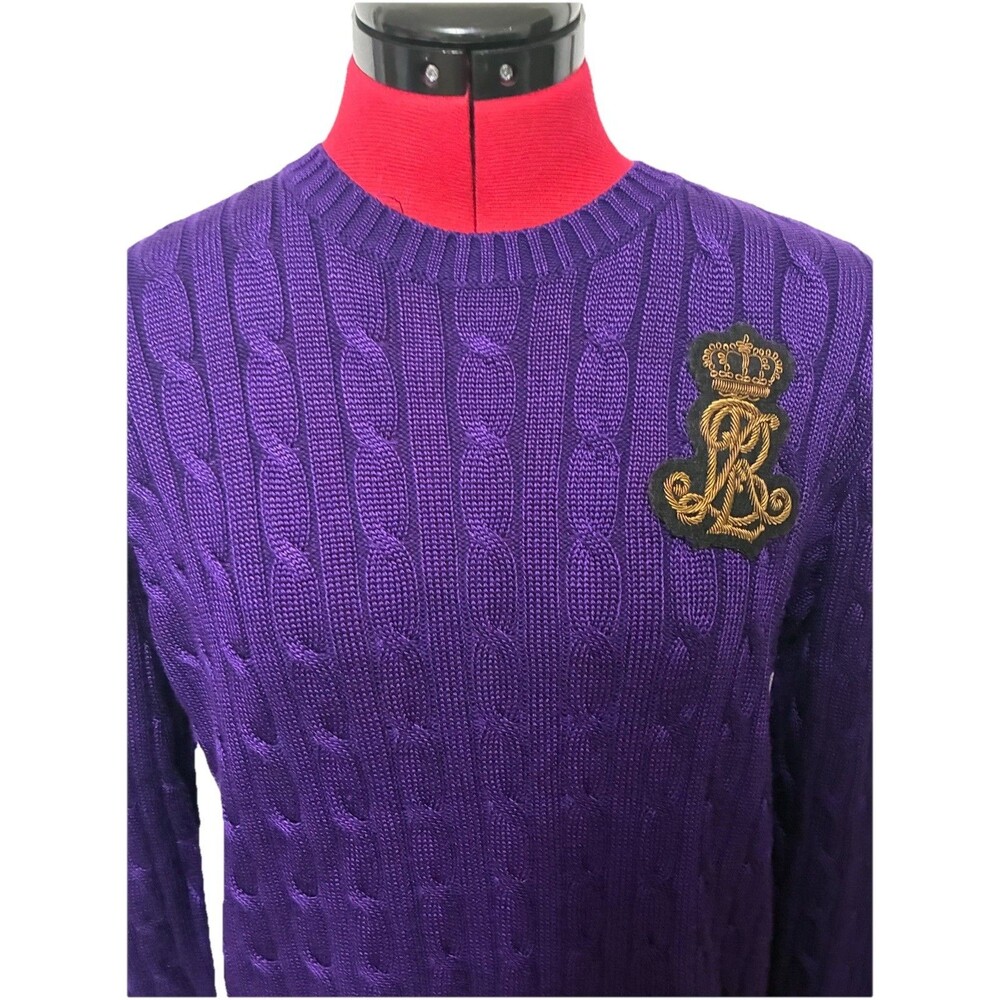 Lauren Ralph Lauren Women’s Purple Cable Knit Sweater With Logo Size Medium - Picture 2 of 9